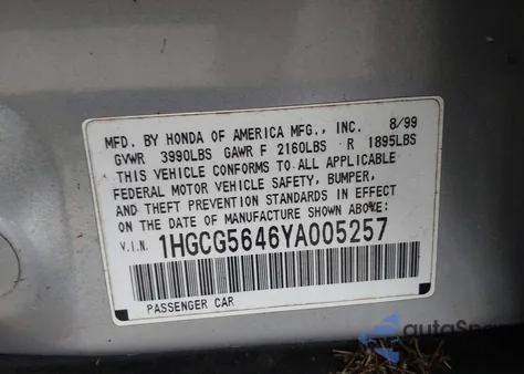 2000 Honda Accord 2.3 Lx from USA, damaged, VIN 1HGCG5646YA005257
